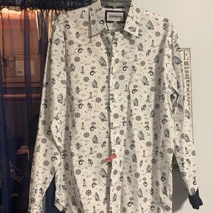 Express Men’s White Nautical Design Button Down Shirt Large
